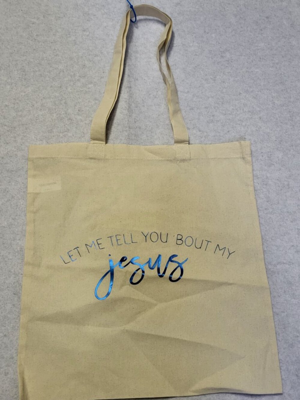 "Let me tell you bout my Jesus" Medium Tote Bag. Canvas, Christian, Faith